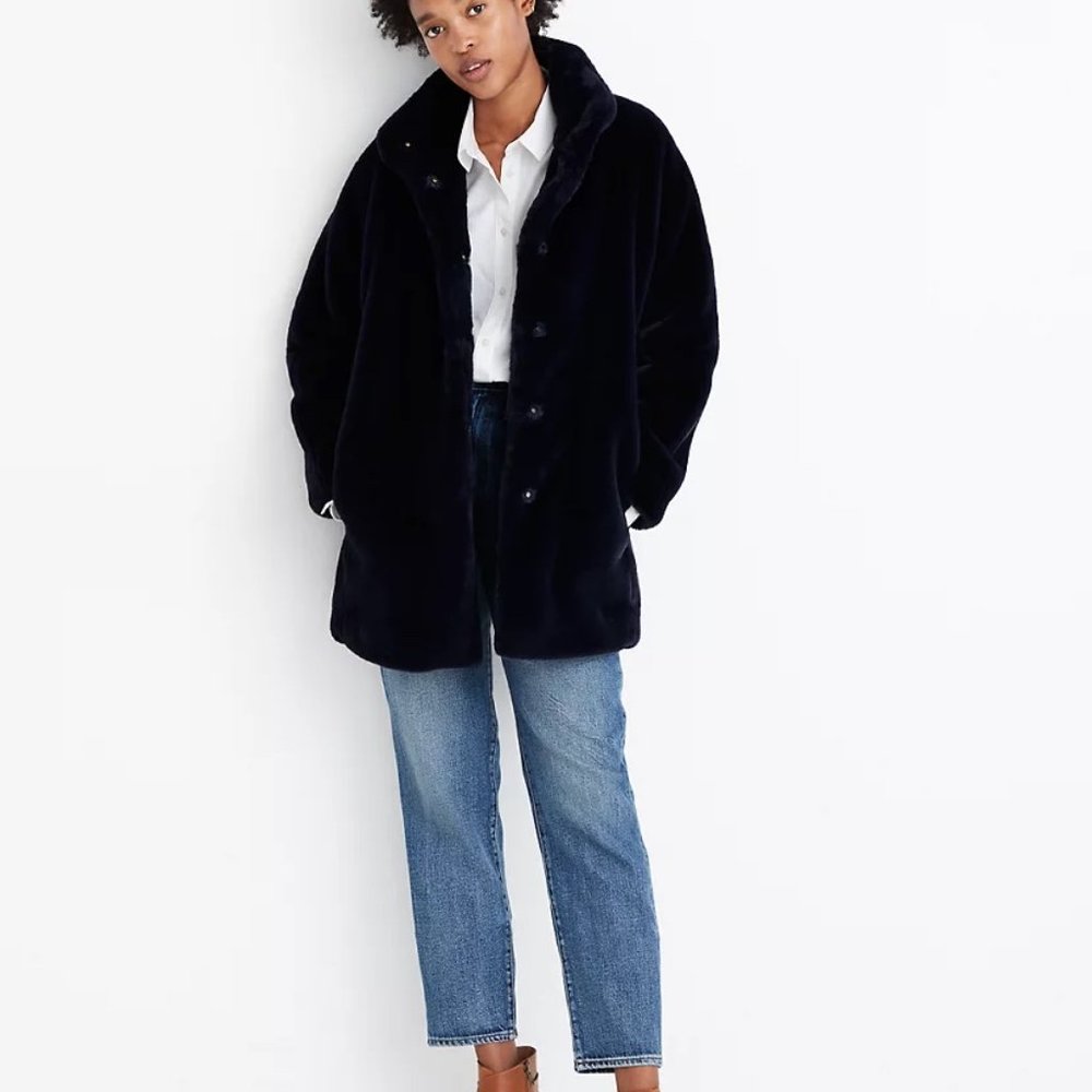 Women's Madewell Navy Faux Fur Coat Size XS